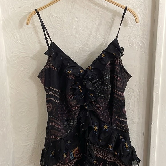 LET ME BE Women's Sheer Printed V-Neck Midi Dress Size L In Black - Picture 6 of 12